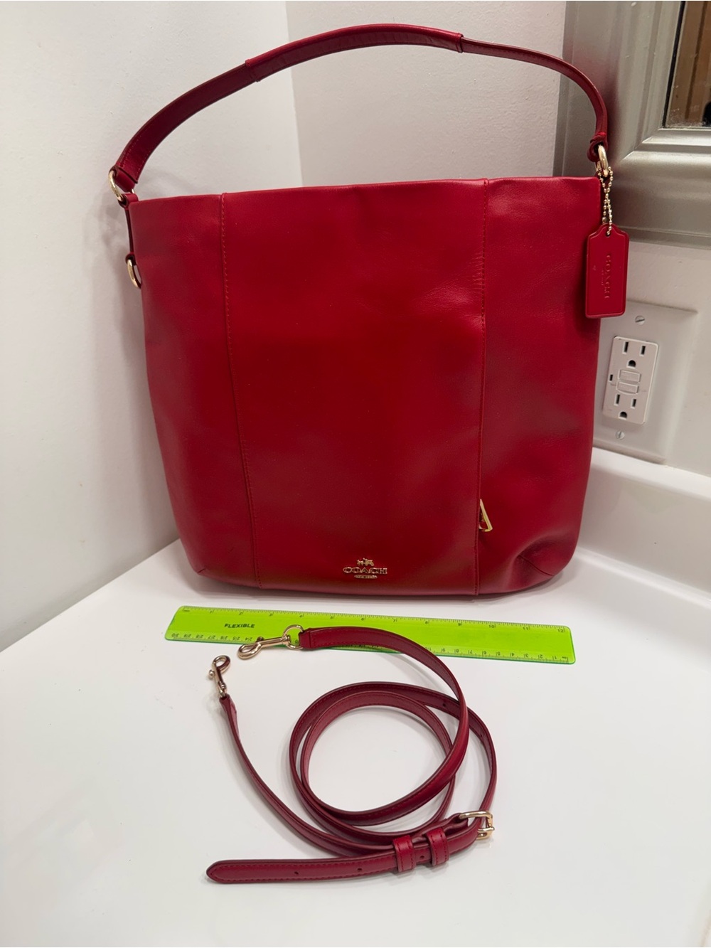 Coach Red Leather Bucket Bag with Detachable Strap